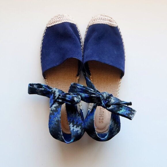 SCHUTZ Blue Suede & Canvas Espadrille Flats with Ties Size 8.5 - Picture 9 of 16